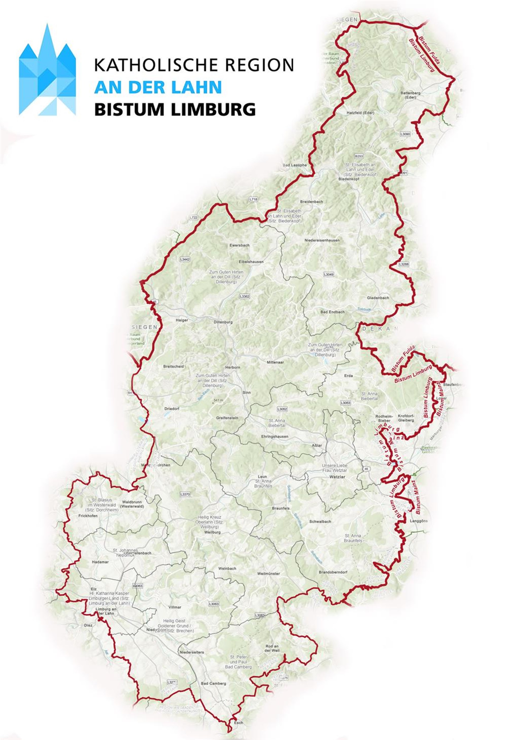 Karte der Katholischen Region an der Lahn